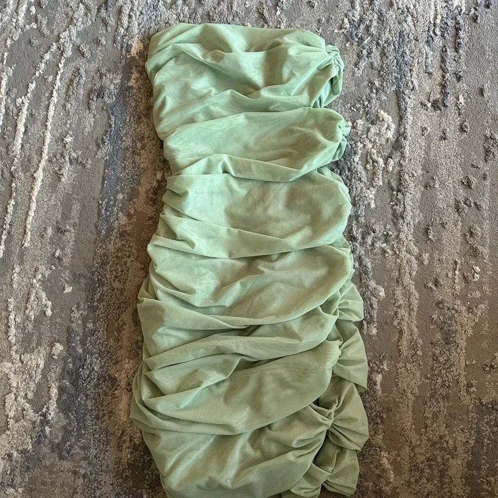 Elegant Sage Green Strapless Dress - Picture 3 of 3